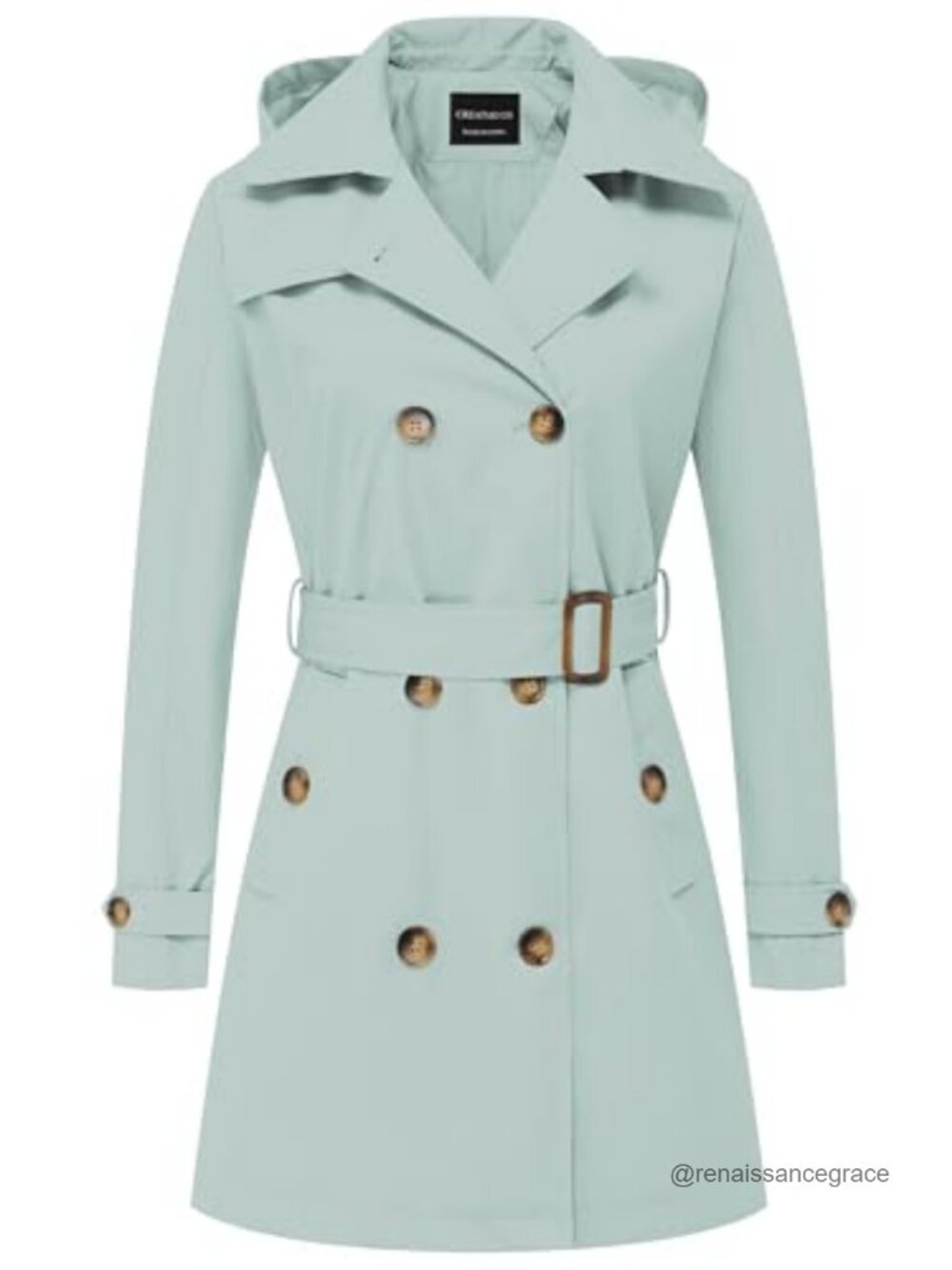 Women's Trench Coat Double-Breasted 100% Polyester Overcoat Belted Detachable